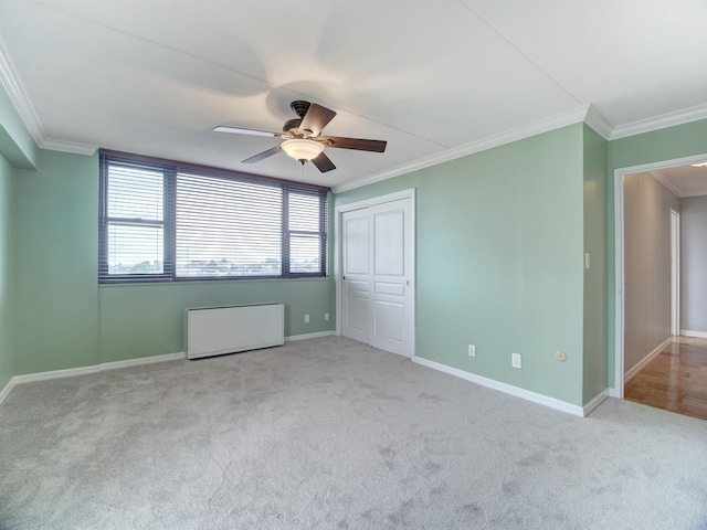 250 Gorge Rd Unit 16D, Cliffside Park, NJ 07010 - unfurnished bedroom featuring ornamental molding, carpet, a closet, and ceiling fan