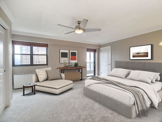 250 Gorge Rd Unit 16D, Cliffside Park, NJ 07010 - bedroom featuring carpet flooring, a textured ceiling, ornamental molding, and ceiling fan