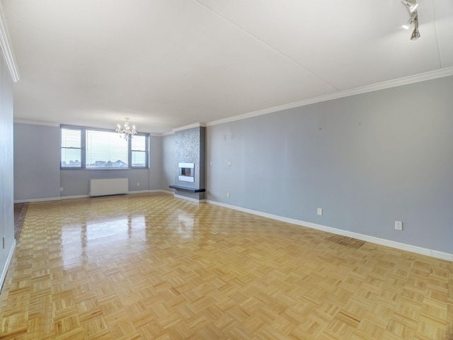 250 Gorge Rd Unit 16D, Cliffside Park, NJ 07010 - unfurnished room featuring a chandelier, radiator, and crown molding