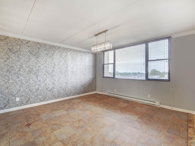 250 Gorge Rd Unit 16D, Cliffside Park, NJ 07010 - unfurnished room featuring a baseboard radiator, ornamental molding, and wallpapered walls