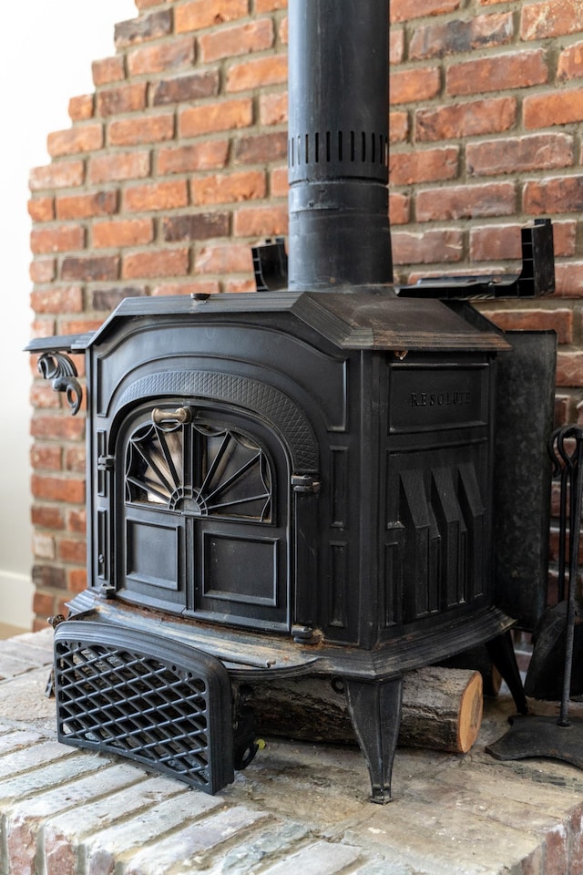 room details featuring a wood stove