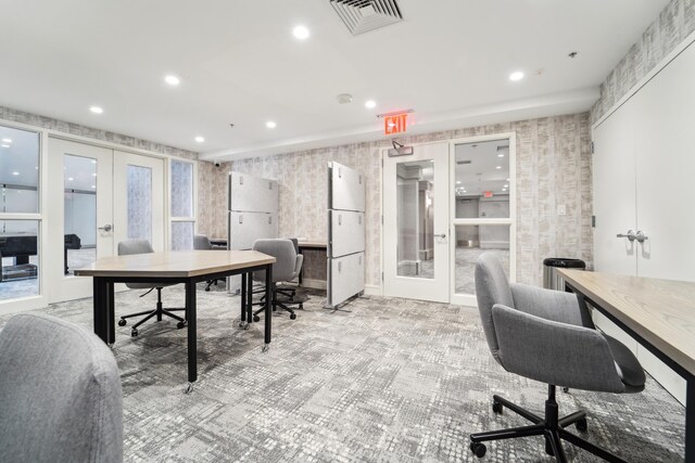 20 Avenue At Port Imperial Unit 113, West New York, NJ 07093 - carpeted home office with french doors, wallpapered walls, and recessed lighting