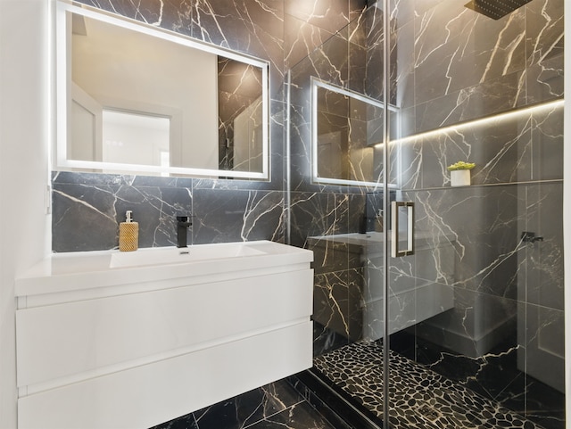 63 Jefferson Ave Unit 1, Jersey City, NJ 07307 - bathroom featuring marble tiled flooring and a marble finish shower