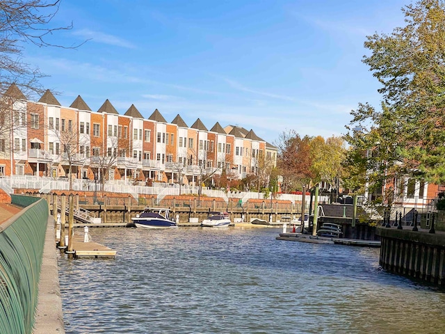 water view featuring a dock