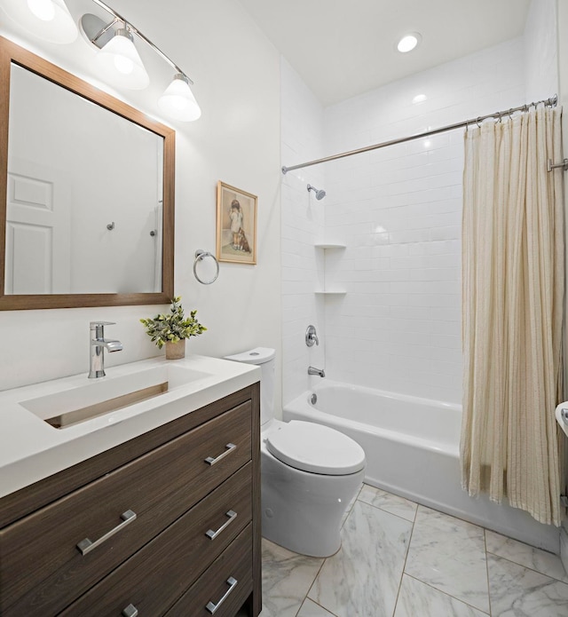204 Jackson St Unit 9, Hoboken, NJ 07030 - bathroom featuring vanity, marble finish flooring, toilet, and shower / bath combo