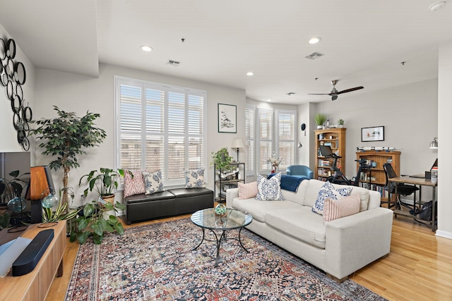 204 Jackson St Unit 9, Hoboken, NJ 07030 - living room with ceiling fan, light wood-type flooring, recessed lighting, and baseboards