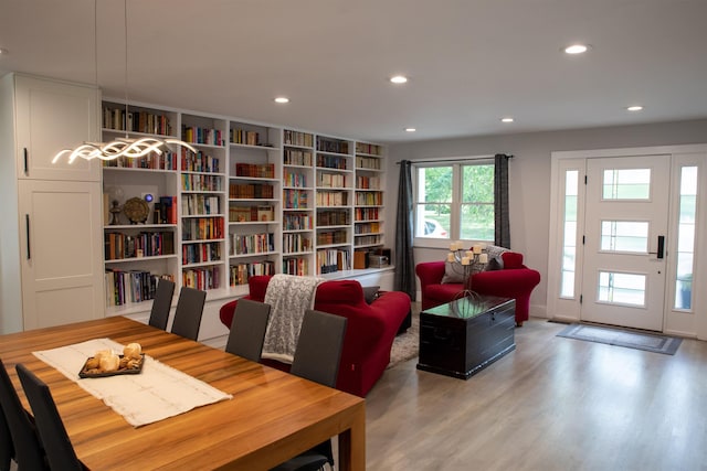 sitting room featuring light wood-style floors and recessed lighting