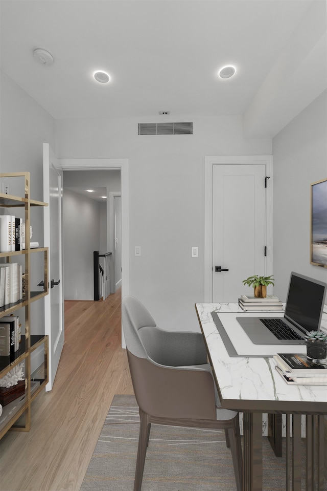 office space featuring light hardwood / wood-style flooring