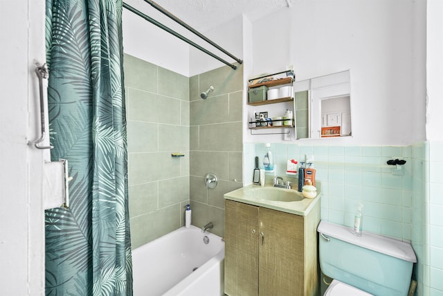 213 45th St, Union City, NJ 07087 - full bathroom featuring shower / bath combination with curtain, tile walls, and vanity