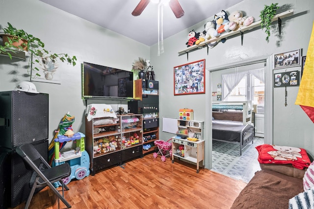 213 45th St, Union City, NJ 07087 - game room with wood finished floors and ceiling fan