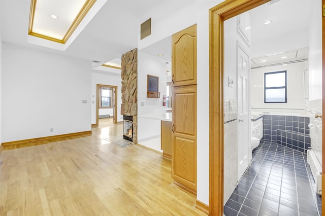 301 79th St Unit E4, North Bergen, NJ 07047 - hall featuring light wood finished floors, recessed lighting, and baseboards
