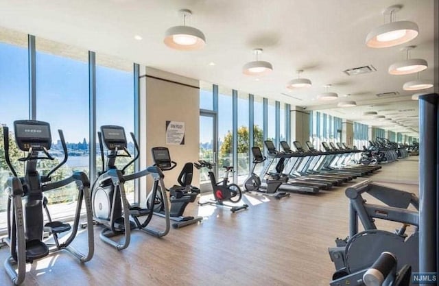 320 Adolphus Ave Unit 909, Cliffside Park, NJ 07010 - exercise room with floor to ceiling windows and wood finished floors