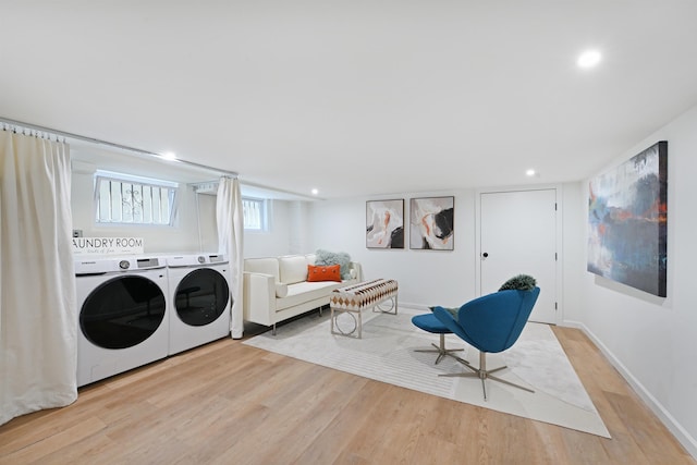 372 Webster Ave, Jersey City, NJ 07307 - laundry area featuring washer and dryer, light wood-style flooring, and recessed lighting