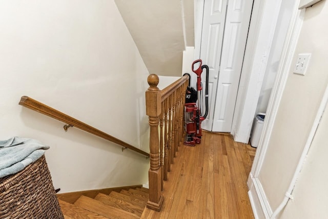 stairs with hardwood / wood-style floors