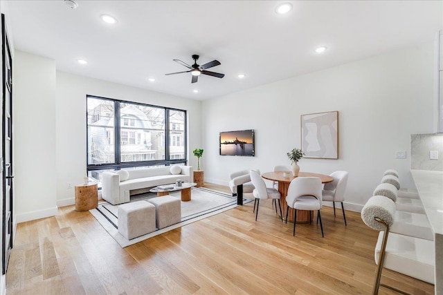 177 Wilkinson Ave Unit 1, Jersey City, NJ 07305 - living area with a ceiling fan, light wood-type flooring, baseboards, and recessed lighting