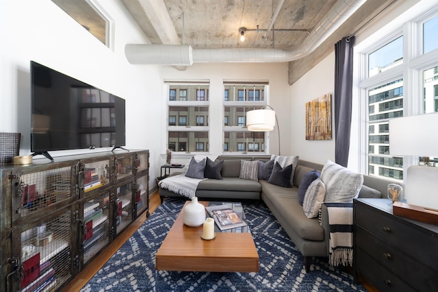 140 Bay St Unit 6E, Jersey City, NJ 07302 - living area featuring wood finished floors and track lighting