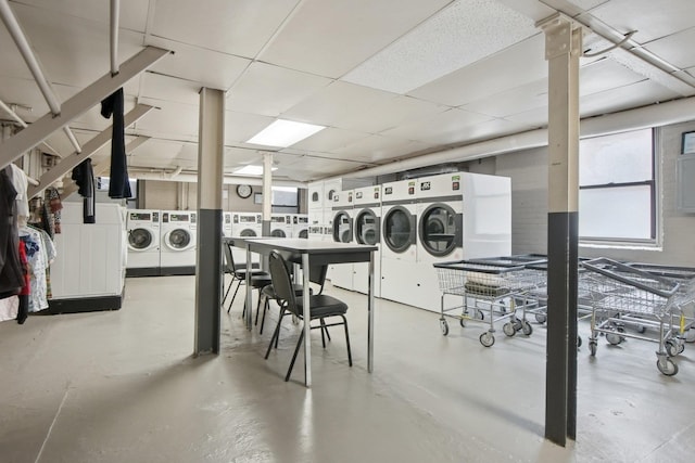 1000 Hudson St Unit 209, Hoboken, NJ 07030 - below grade area with independent washer and dryer and a paneled ceiling