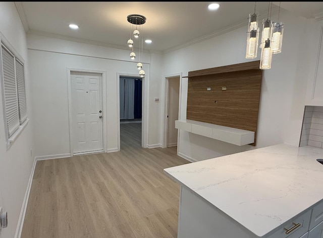 67 Winfield Ave, Jersey City, NJ 07305 - unfurnished dining area featuring light wood-type flooring, crown molding, and recessed lighting
