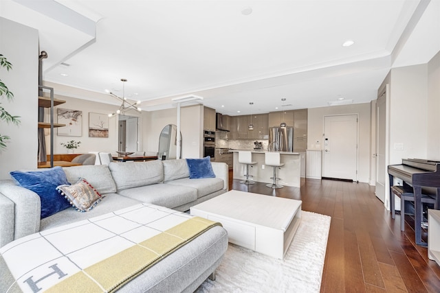 150 Henley Pl Unit 202, Weehawken, NJ 07086 - living area featuring dark wood-style flooring, recessed lighting, and a chandelier