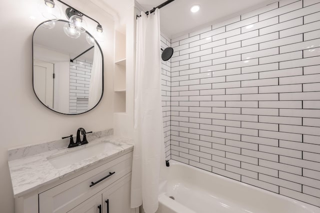 224 Park Ave Unit 1, Hoboken, NJ 07030 - full bath with shower / bath combination with curtain, vanity, and recessed lighting