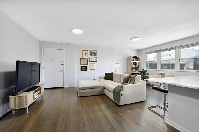 living room featuring baseboards and dark wood finished floors