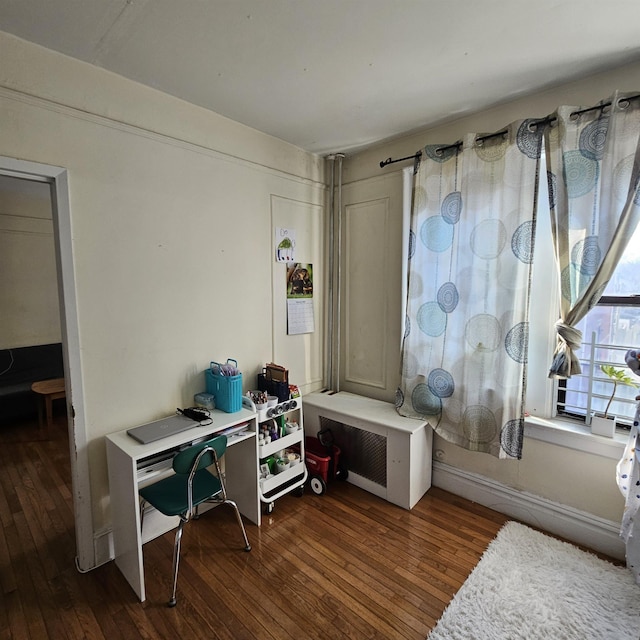 home office featuring dark wood-type flooring