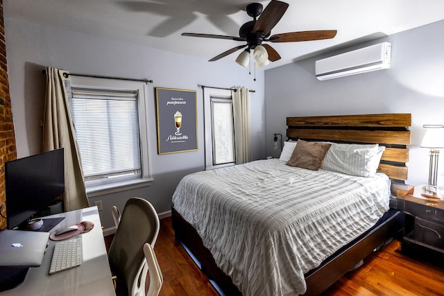 123 Willow Ter, Hoboken, NJ 07030 - bedroom with an AC wall unit, wood finished floors, and ceiling fan
