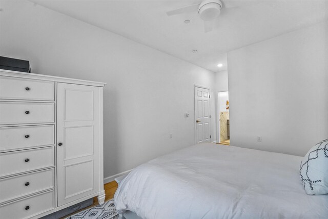936 Pavonia Ave # 3A, Jersey City, NJ 07306 - bedroom featuring recessed lighting, wood finished floors, ceiling fan, and connected bathroom