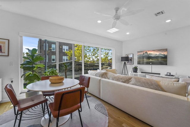 936 Pavonia Ave # 3A, Jersey City, NJ 07306 - living room with wood finished floors, recessed lighting, visible vents, and a ceiling fan