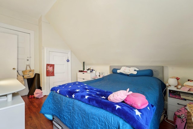 bedroom featuring vaulted ceiling and wood finished floors