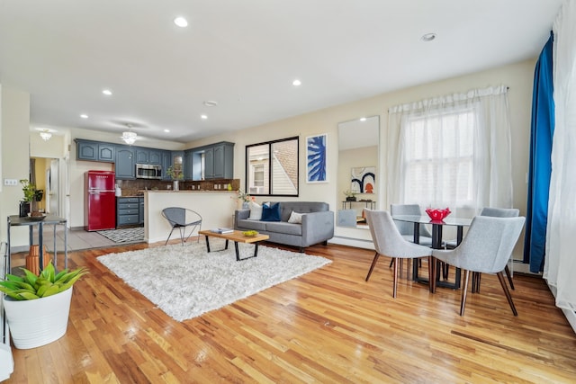37 47th St, Weehawken, NJ 07086 - living area featuring light wood-style flooring and recessed lighting