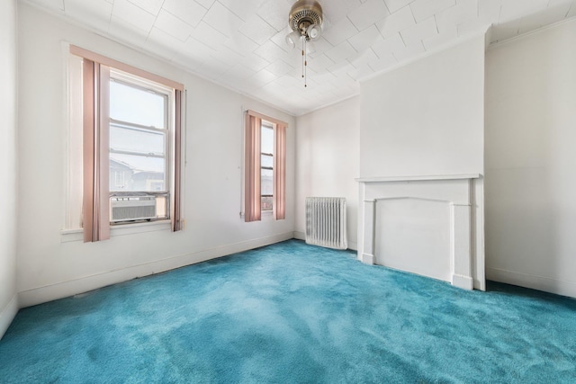 81 Atlantic St, Jersey City, NJ 07304 - unfurnished living room with radiator, carpet, cooling unit, and ornamental molding