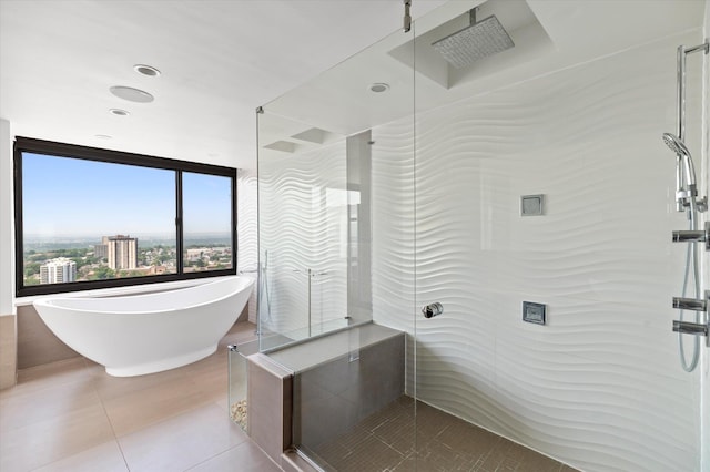 200 Old Palisade Rd Ph 4/5, Fort Lee, NJ 07024 - full bath with a stall shower, tile patterned flooring, and a freestanding bath