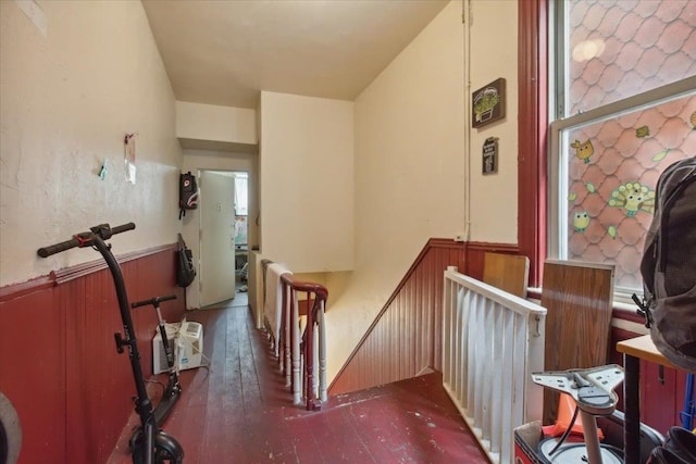 stairs featuring wood-type flooring