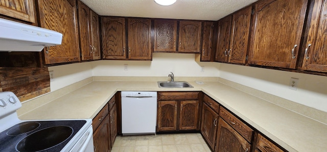 Harmon Cove Tower 336, Secaucus, NJ 07094 - kitchen with white appliances, extractor fan, a sink, light countertops, and a textured ceiling