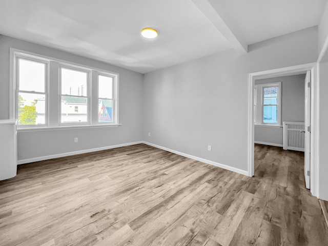 empty room featuring a healthy amount of sunlight and light hardwood / wood-style floors