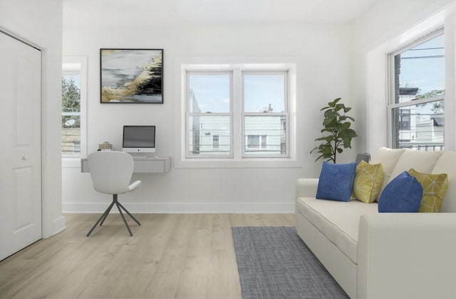 107 Laidlaw Ave Unit 2, Jersey City, NJ 07306 - living area featuring light wood finished floors, plenty of natural light, baseboards, and a desk