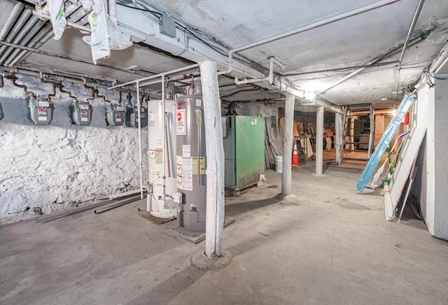 basement featuring gas water heater