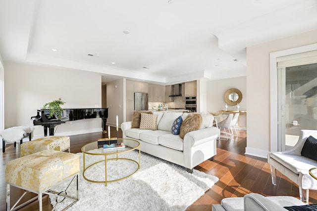 150 Henley Pl Unit 201, Weehawken, NJ 07086 - living room with dark wood-style flooring, baseboards, and recessed lighting