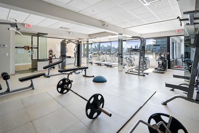 9 Somerset Ln Unit 118, Edgewater, NJ 07020 - gym with a paneled ceiling and a city view