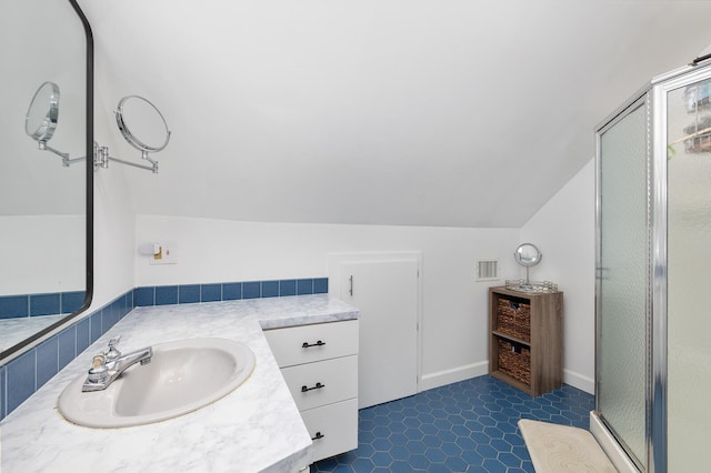 11 Dean Ct, Rutherford, NJ 07070 - full bath with vanity, lofted ceiling, and a shower stall