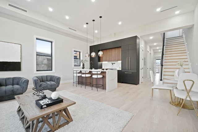 living room with light wood-type flooring