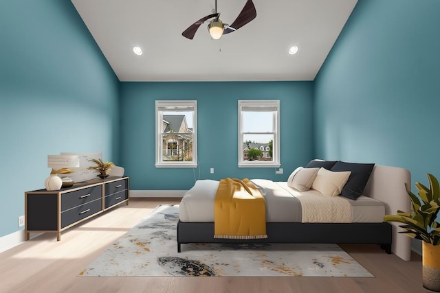 235 Price Ct, West New York, NJ 07093 - bedroom with vaulted ceiling, light wood-style floors, and ceiling fan
