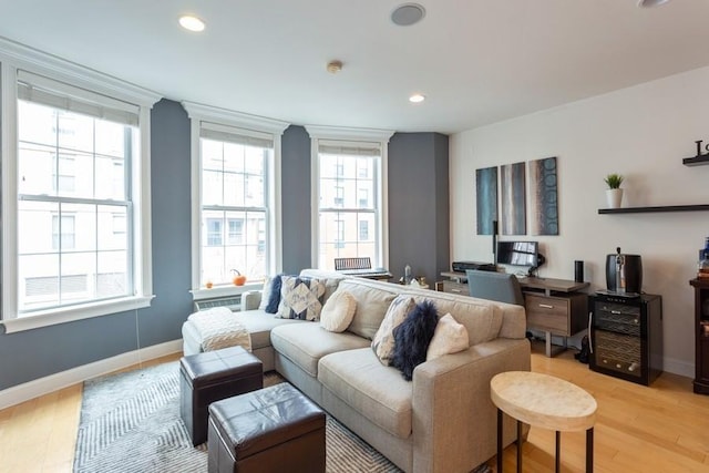 102 Tidewater St Unit 2B, Jersey City, NJ 07302 - living room featuring light wood-style floors, baseboards, and recessed lighting