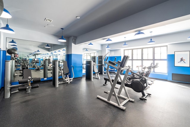 workout area with visible vents