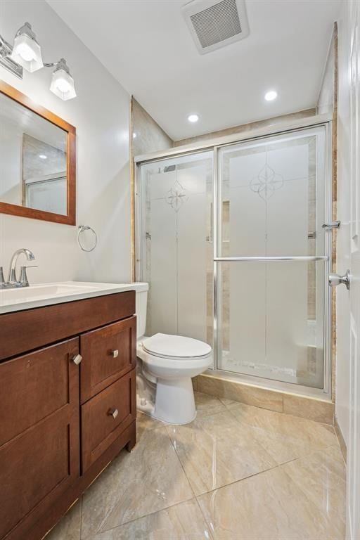 603 55th St Unit 210, West New York, NJ 07093 - full bathroom with vanity, a shower stall, recessed lighting, and tile patterned flooring