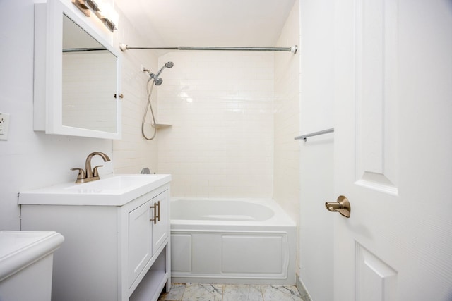 186 Wayne St Unit 423D, Jersey City, NJ 07302 - bathroom featuring vanity, washtub / shower combination, and marble finish flooring