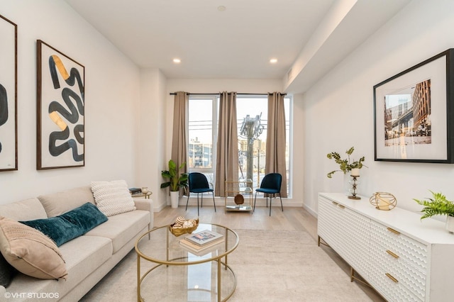 425 3rd St Unit 318, Jersey City, NJ 07302 - living room featuring light wood-style floors, baseboards, and recessed lighting