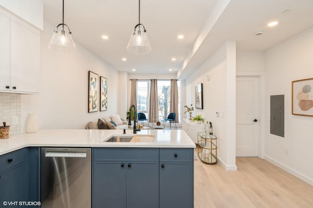 425 3rd St Unit 318, Jersey City, NJ 07302 - kitchen with a sink, dishwasher, electric panel, open floor plan, and light wood-type flooring