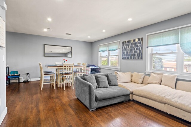 70 County Ave, Secaucus, NJ 07094 - living room featuring dark wood finished floors, recessed lighting, and baseboards